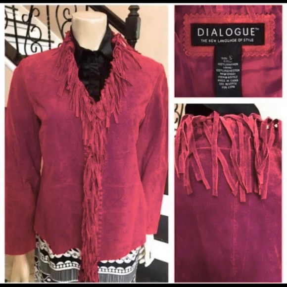 Leather Suede Fringe jacket, Red, women’s Large - Picture 7 of 11